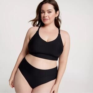 CALIA Strappy Back Ruched Bikini Top XL NWT Black UPF 50+